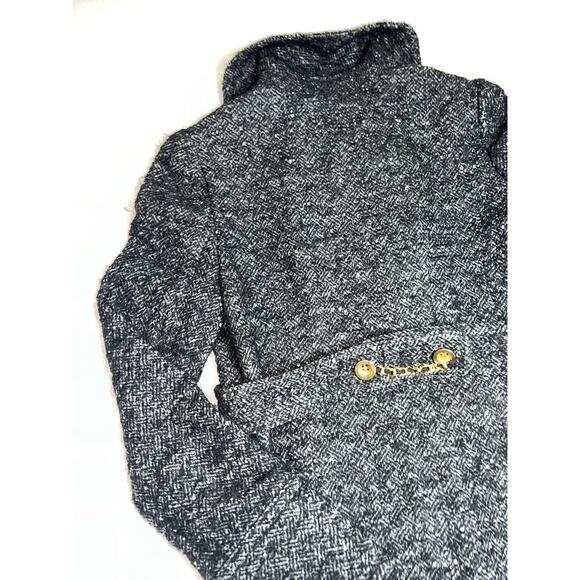 Juicy Couture Coat Size 4 Black 100% Wool Tweed Mid-Length Gold Buttons Classic - Picture 12 of 16